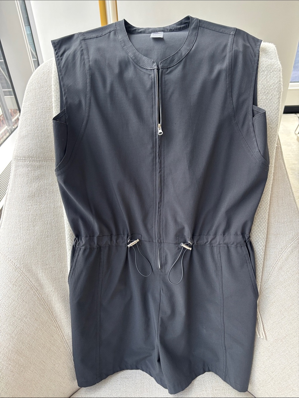 Black Athletic Zip-Front Romper